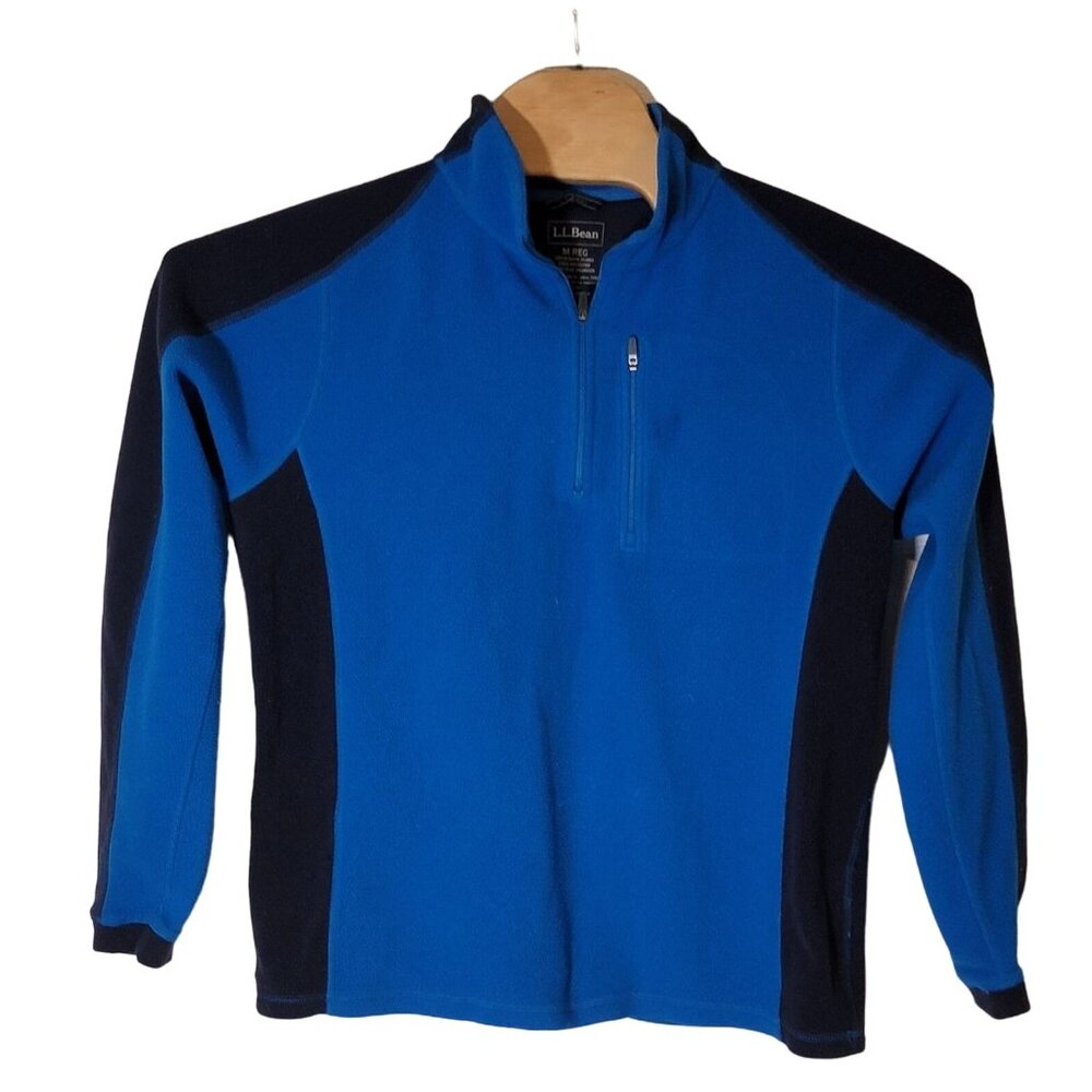 L.L. Bean Fleece Quarter Zip Pull Over Jacket Size Medium Men's Blue‎